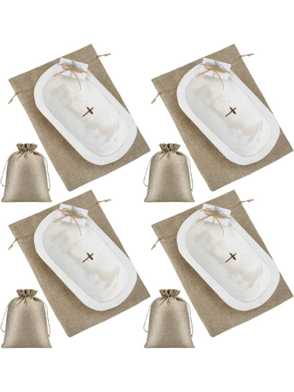 4 Wooden Prayer Bowls with Cross & 10 Blessing Cards - Spiritual Home Decor